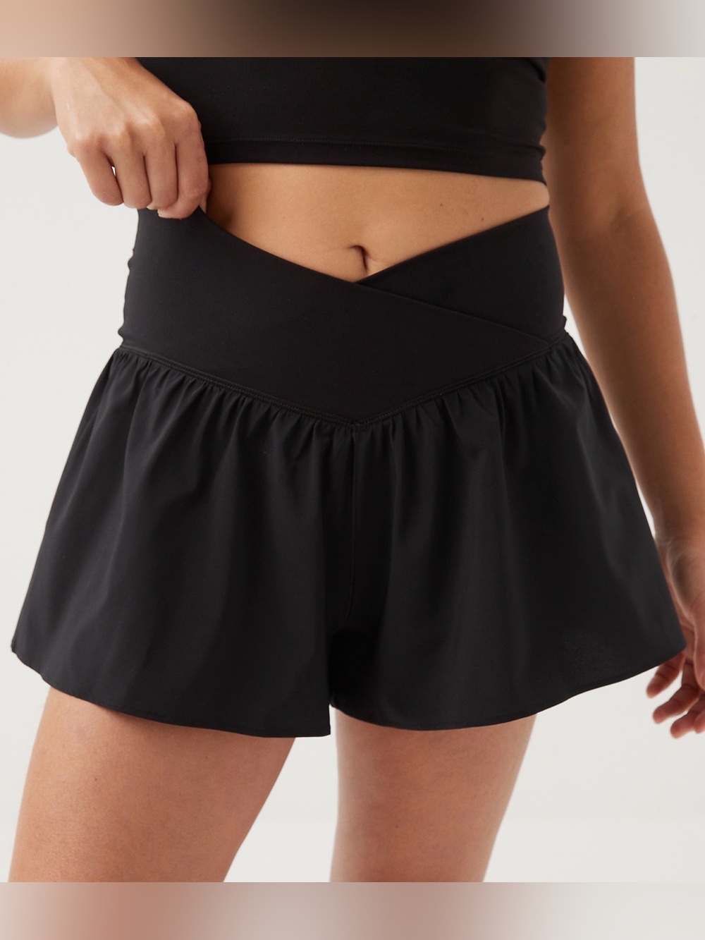 American Eagle Outfitters Black High-Waist Cross-Front Shorts